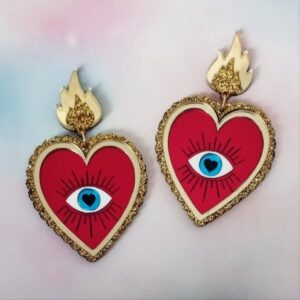 Pendientes Corazón con Ojo y Fuego Grande